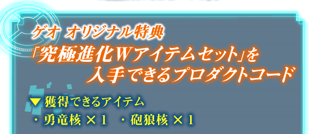 「究極進化Wアイテムセット」プロダクトコード